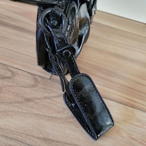 Just Cavalli Patent Leather Flap Dumpling Clutch Wristlet in Black - Picture 10 of 16